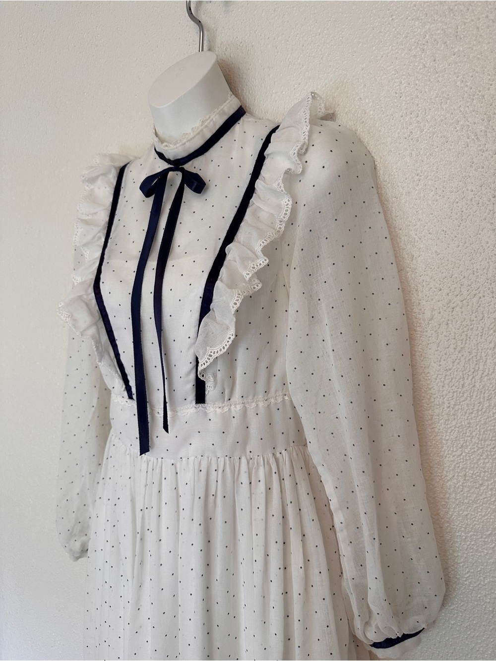 Vintage 70s Gunne Sax White Polka Dot Ruffle Maxi Prairie Dress size 11 - Picture 5 of 11